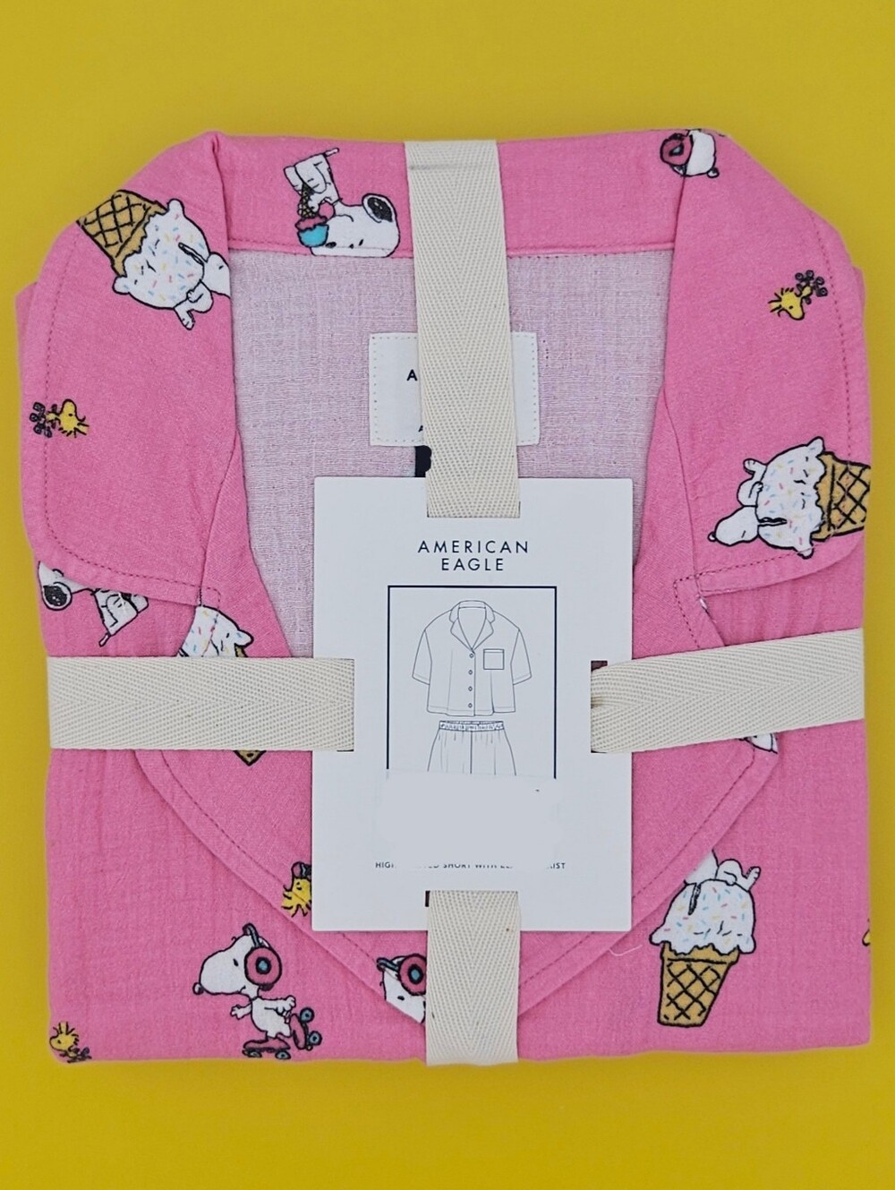 AMERICAN EAGLE Pajama Set Snoopy Peanuts Cotton Gauze Short Sleeve Top & Shorts